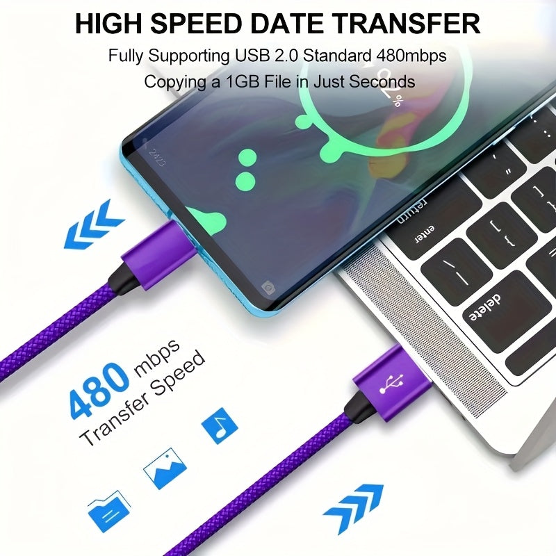 60W Fast Charging USB-C to USB-C Woven Cable | 3.0 Gen2 Type-C Male to Male, 39.37/78.74/118.11inch Length, Supports High-Speed Data Transfer And Power Transmission, Durable Cable Design for Huawei, Xiaomi, Redmi, OPPO, Oneplus And More Smartphones