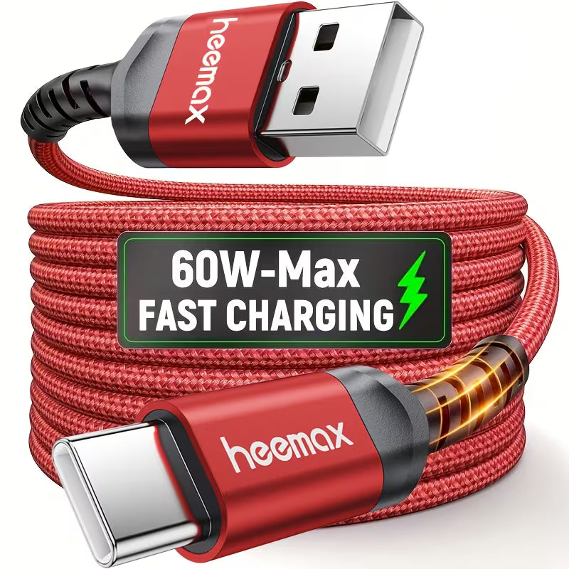 HEEMAX USB-C Fast Charging Cable, High-Quality Nylon Braided Type-C Charger Cord, Fits for All USB-C Port Devices.