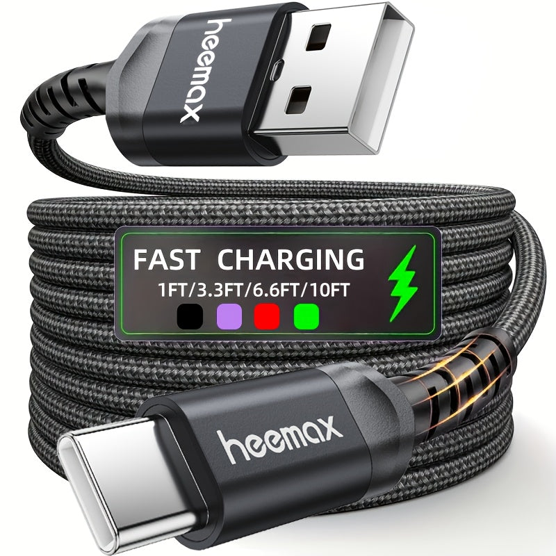 HEEMAX USB-C Fast Charging Cable, High-Quality Nylon Braided Type-C Charger Cord, Fits for All USB-C Port Devices.