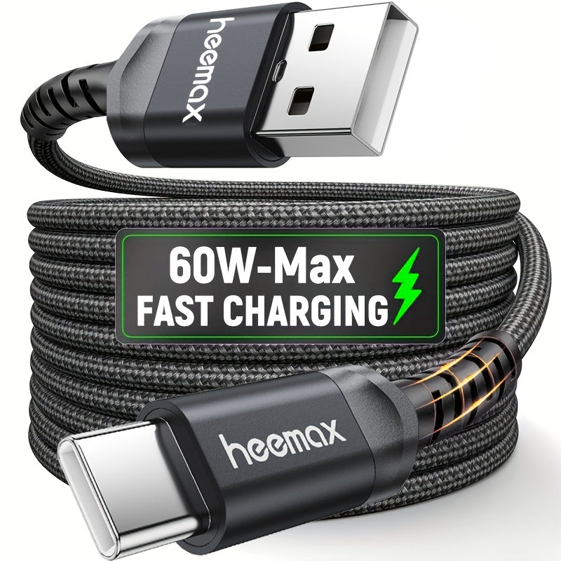 HEEMAX USB-C Fast Charging Cable, High-Quality Nylon Braided Type-C Charger Cord, Fits for All USB-C Port Devices.