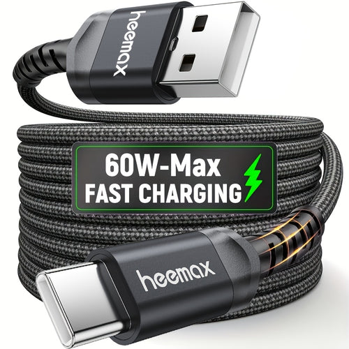HEEMAX USB-C Fast Charging Cable, High-Quality Nylon Braided Type-C Charger Cord, Fits for All USB-C Port Devices.