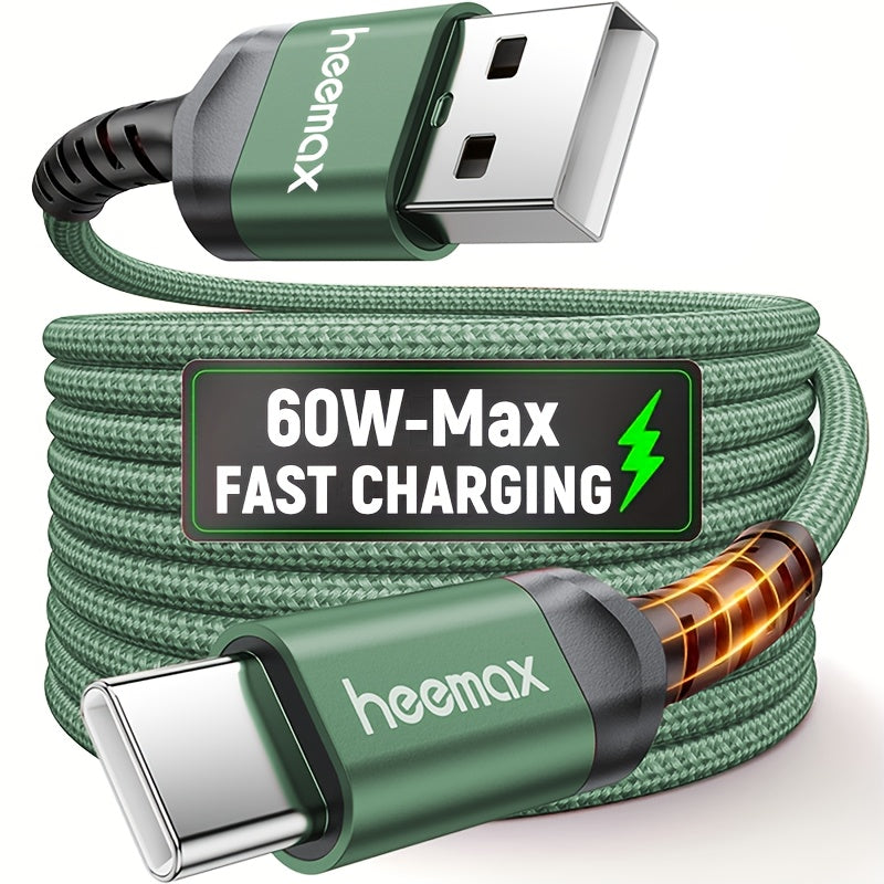 HEEMAX USB-C Fast Charging Cable, High-Quality Nylon Braided Type-C Charger Cord, Fits for All USB-C Port Devices.